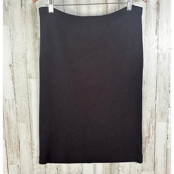 Eileen Fisher Italian Wool Skirt Medium Dark Brown Midi Pencil Quiet Luxury